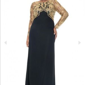 NWT Tadashi Shoji Sora Gown- Plus Size 16Q Gold and Black MSRP $468.00